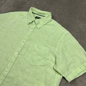Orvis Shirt Mens Large Classic Fit Button Up Green 100% Linen Summer Casual